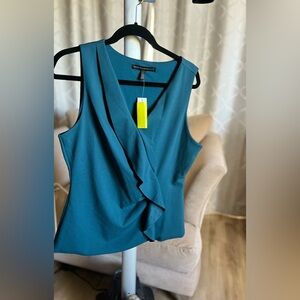 White House Black Market Womens SL Crepe Ruffle Shell - peacock blue/green